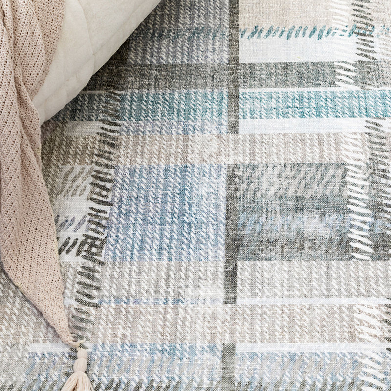 NELE Machine Washable Modern Lattice Area Rug Blue/Gray Multi